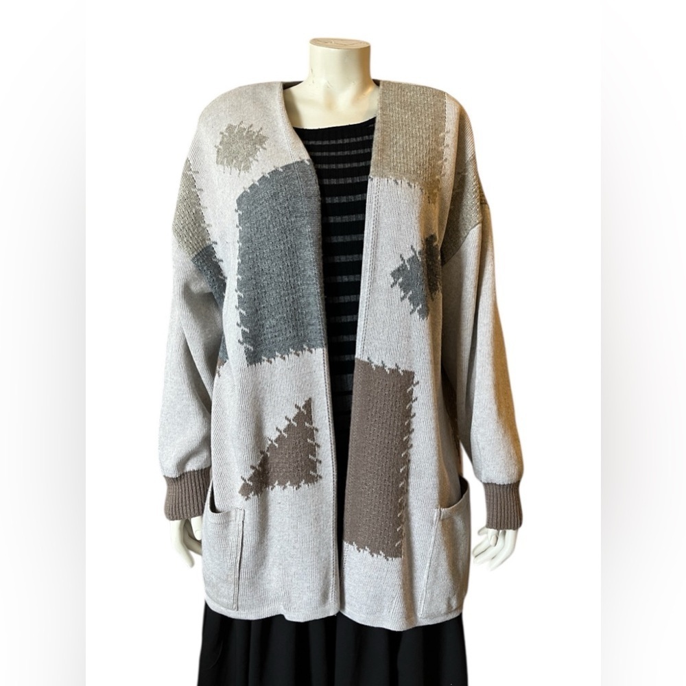 Vintage Kriss Sweden Wool Patchwork Cardigan Sweater Open front Shoulder Pads
#M